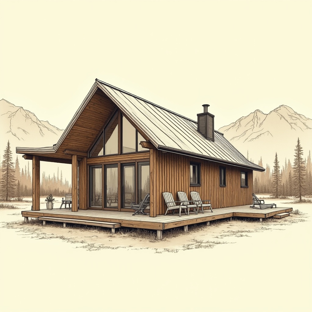 Cabins — exterior view, technical schematic illustration