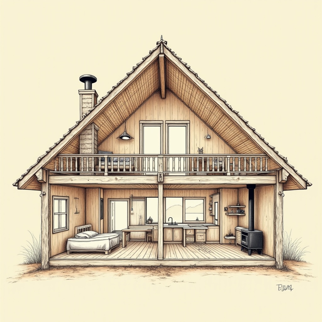Cabins — interior view, technical schematic illustration