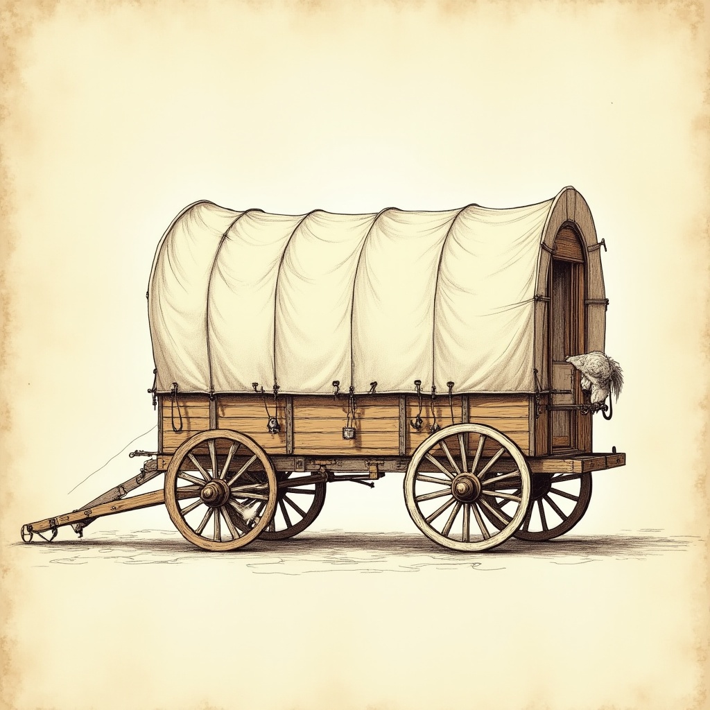 Conestoga Wagons — exterior view, technical schematic illustration