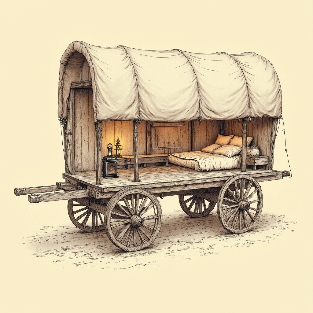 Conestoga Wagons — interior view, technical schematic illustration