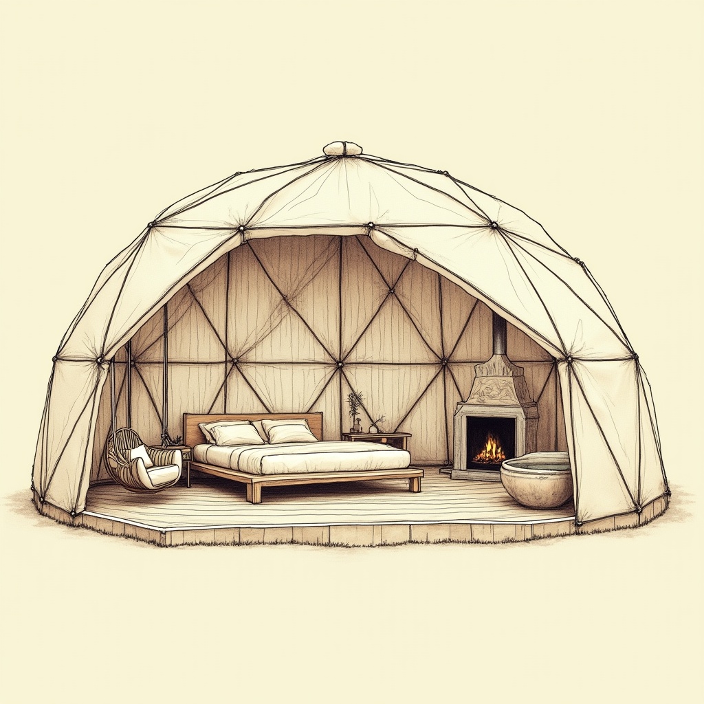 Geodesic Domes — interior view, technical schematic illustration