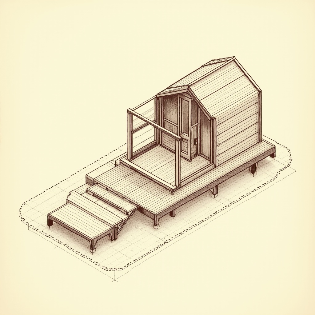 Glamping Pods — exploded view, technical schematic illustration