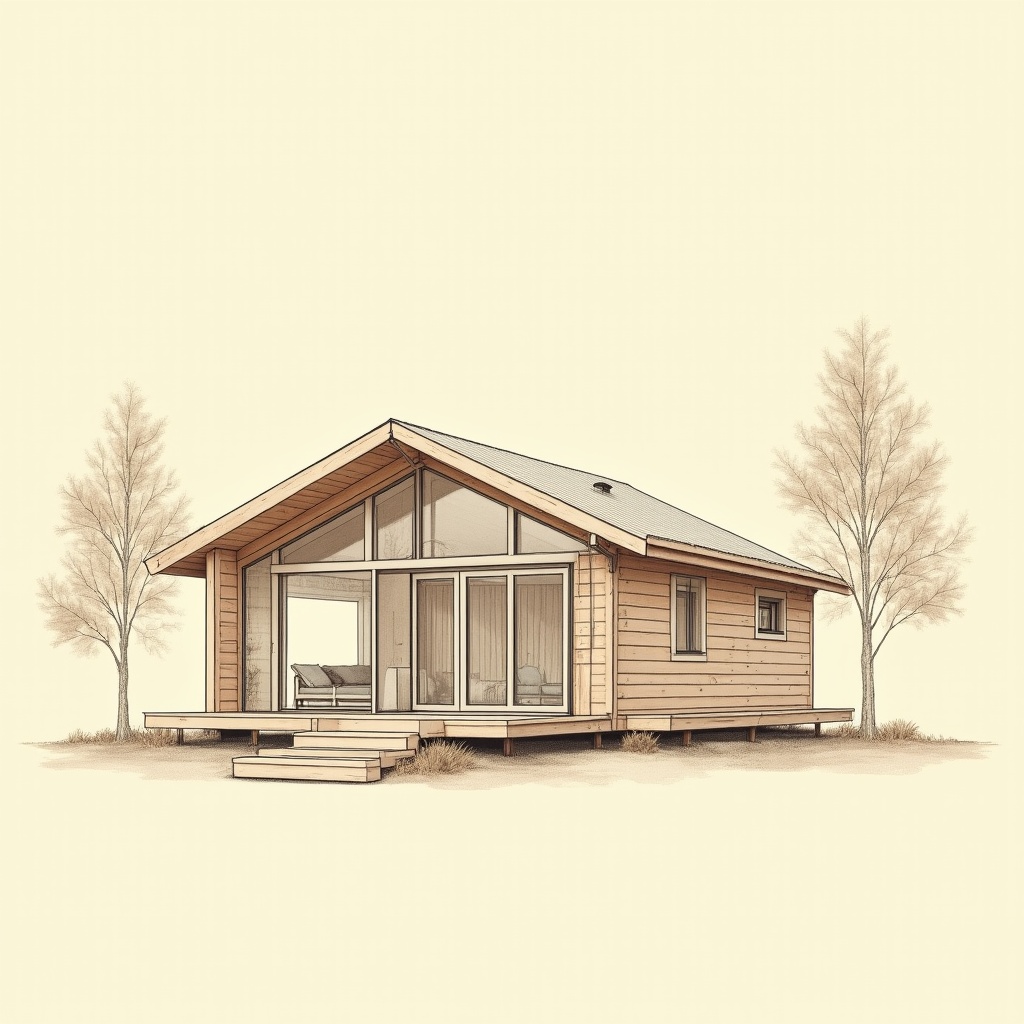 Glamping Pods — exterior view, technical schematic illustration