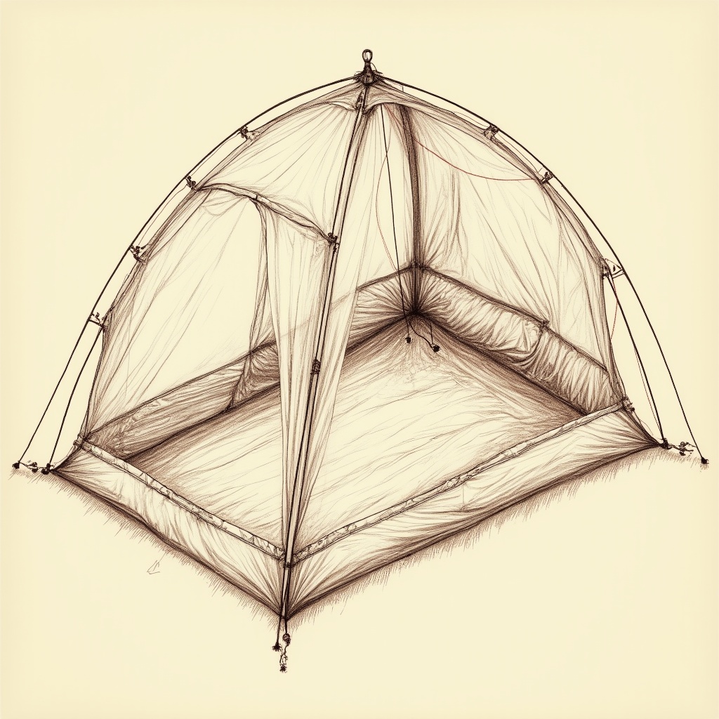 Primitive Camping — exploded view, technical schematic illustration