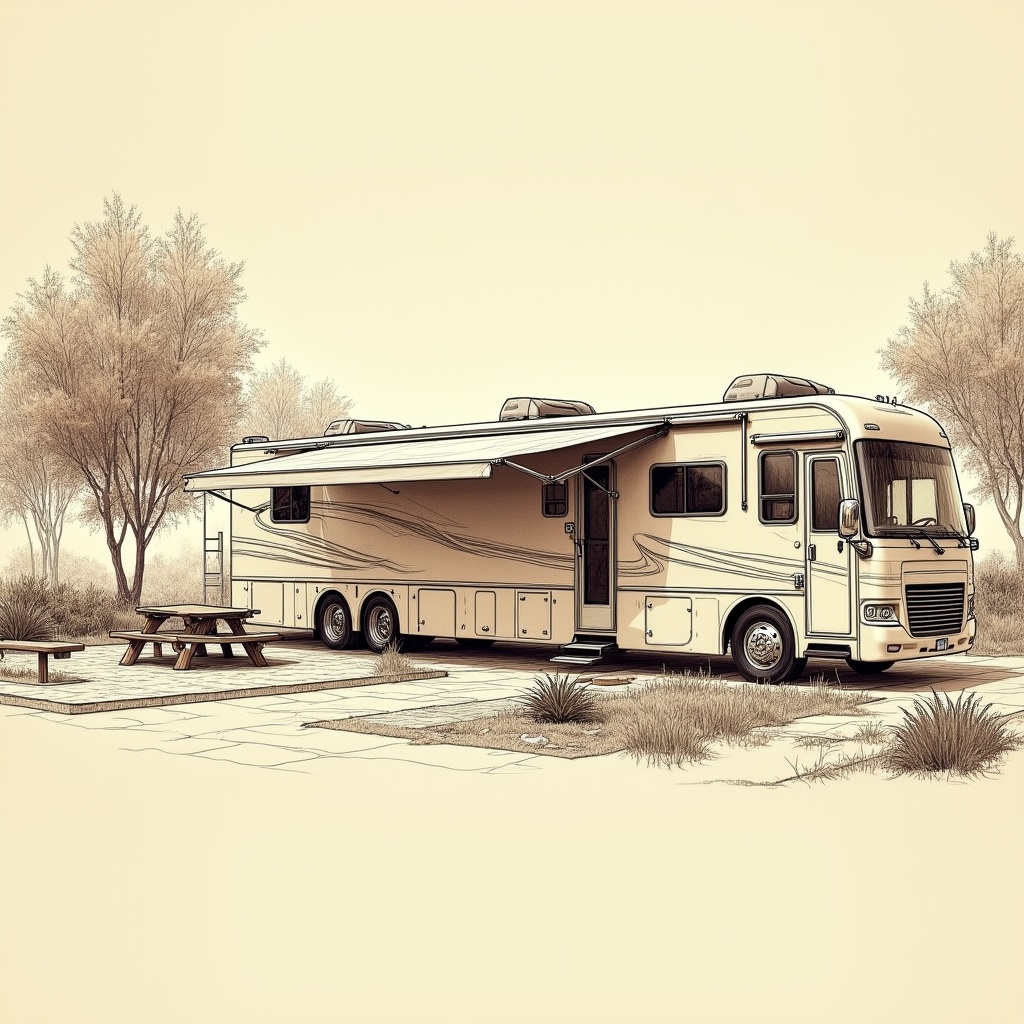 RV Parks — exterior view, technical schematic illustration