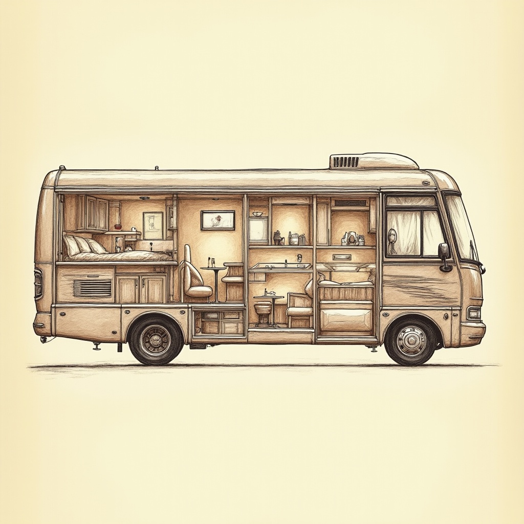 RV Parks — interior view, technical schematic illustration