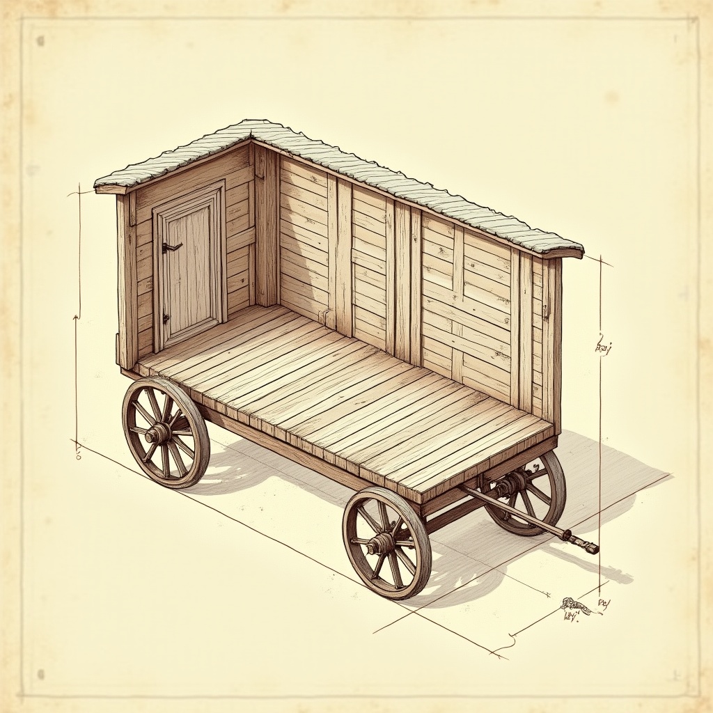 Shepherd Huts — exploded view, technical schematic illustration