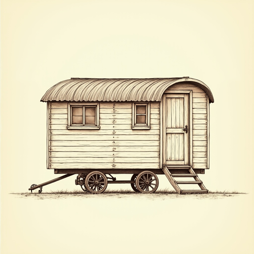 Shepherd Huts — exterior view, technical schematic illustration