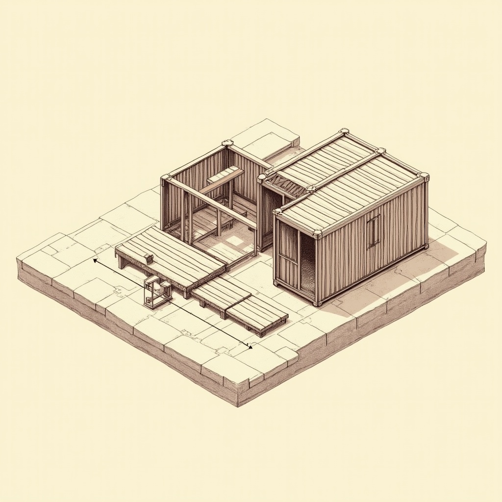 Shipping Container Stays — exploded view, technical schematic illustration