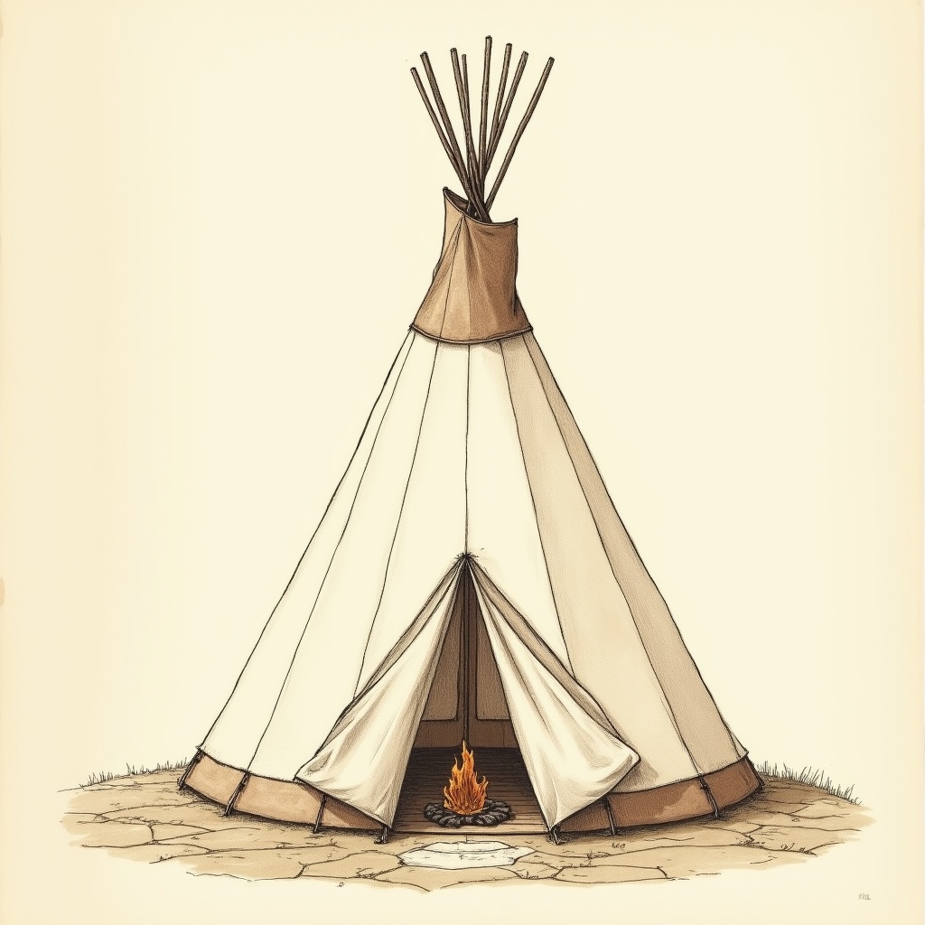 Teepees — exterior view, technical schematic illustration