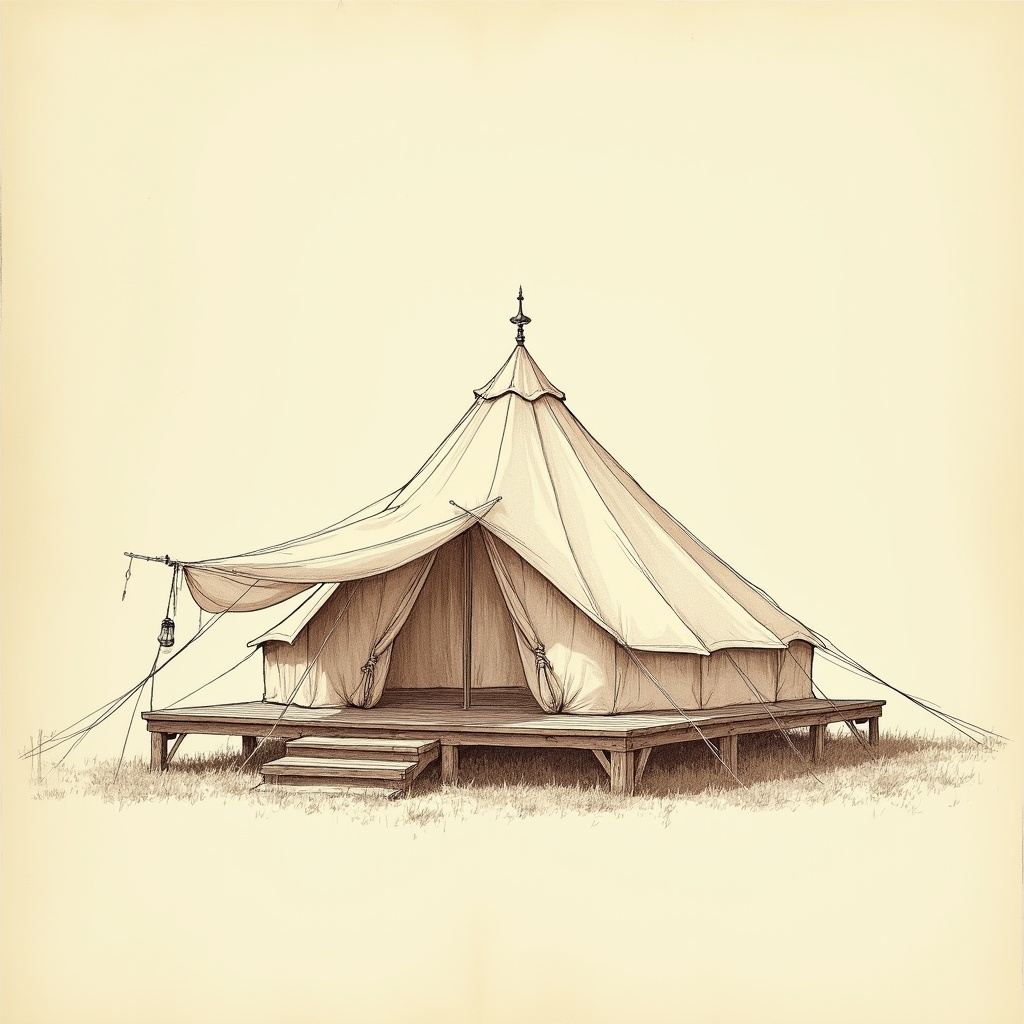 Tent Platforms β exterior view, technical schematic illustration