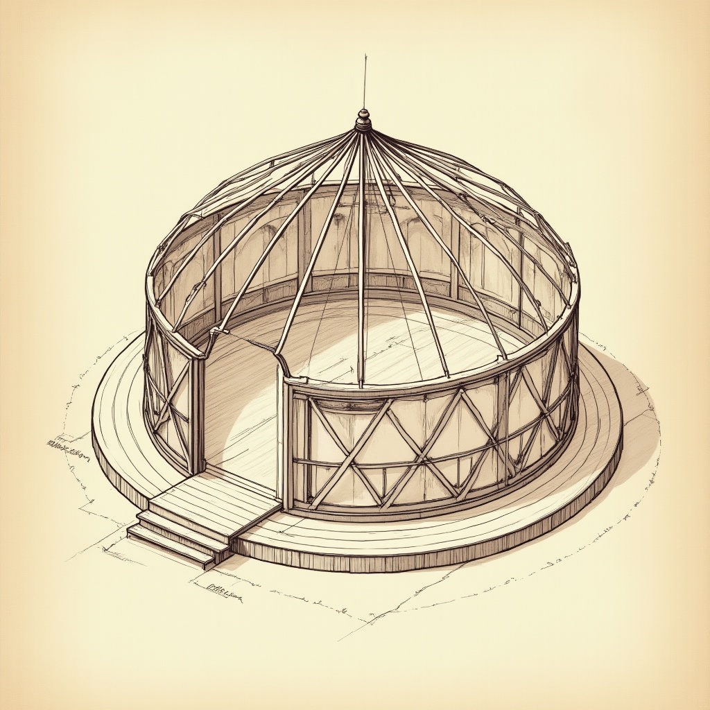 Yurts — exploded view, technical schematic illustration